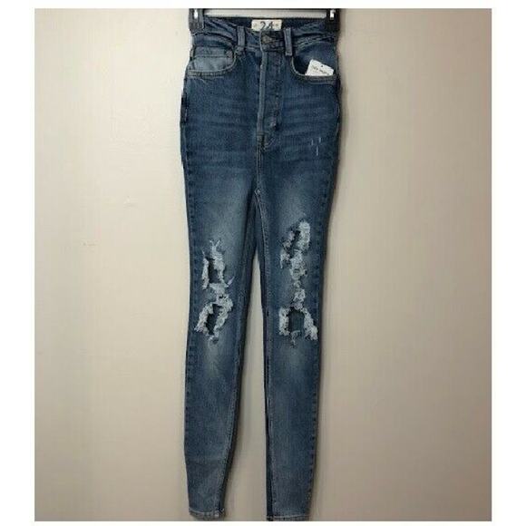 Free People Women's Phoenix High-Rise Ripped Skinny Jeans Navy Size 24, $98 NWT - Picture 4 of 5